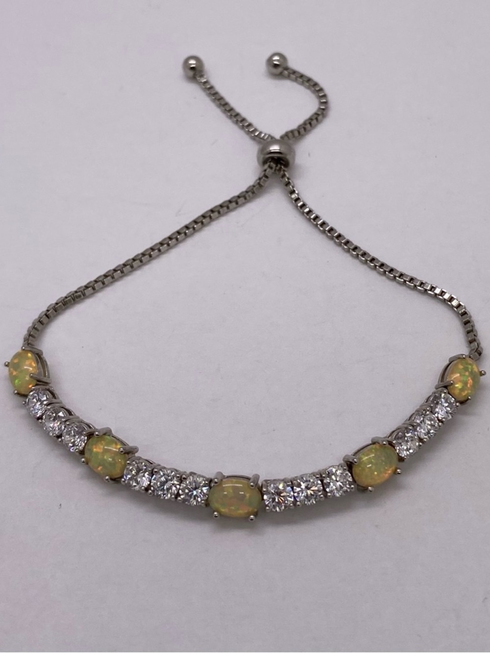 Vintage Yellow Opal and Clear Stone Adjustable Bracelet
